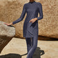 Slit Mock Neck Long Sleeve Top and Pants Swim Set