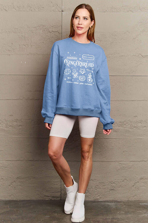 Simply Love Christmas Themed Full Size GINGERBREAD Long Sleeve Sweatshirt