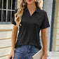 Pocketed Johnny Collar Short Sleeve Blouse