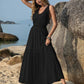 V-Neck Tie Shoulder Crochet Maxi Dress