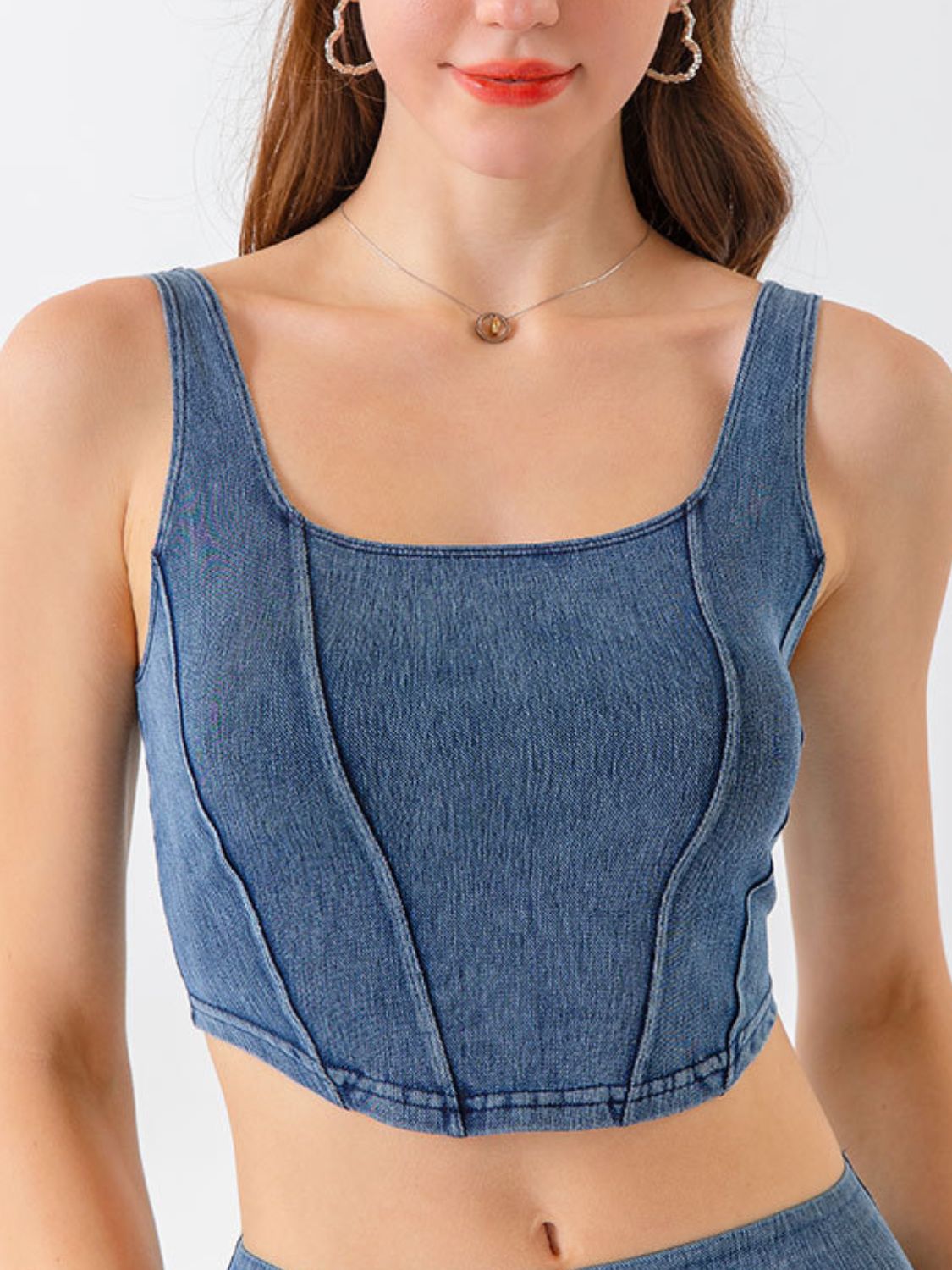 AMIEE LEAH Full Size Seam Detail Cropped Denim Tank