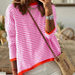 Striped Round Neck Drop Shoulder T-Shirt