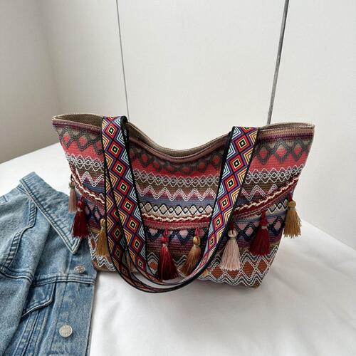 Dazzling Lifestyle Printed Tassel Detail Tote Bag