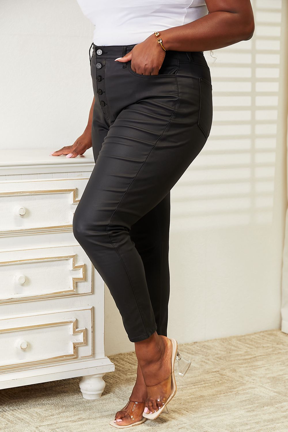 Kancan Full Size High Rise Black Coated Ankle Skinny Jeans *