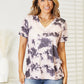 Double Take Peach Full Size Tie-Dye V-Neck T-Shirt