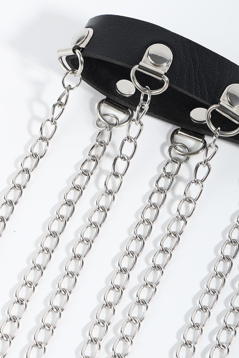 Silver One Size Fringed Chain PU Leather Belt