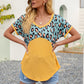 SOSPRING Leopard Waffle-Knit Short Sleeve Top