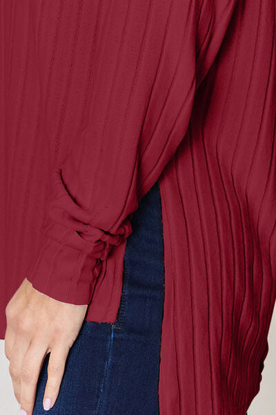 Basic Bae Full Size Ribbed Round Neck Slit T-Shirt *