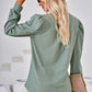 Ruched Notched Long Sleeve T-Shirt
