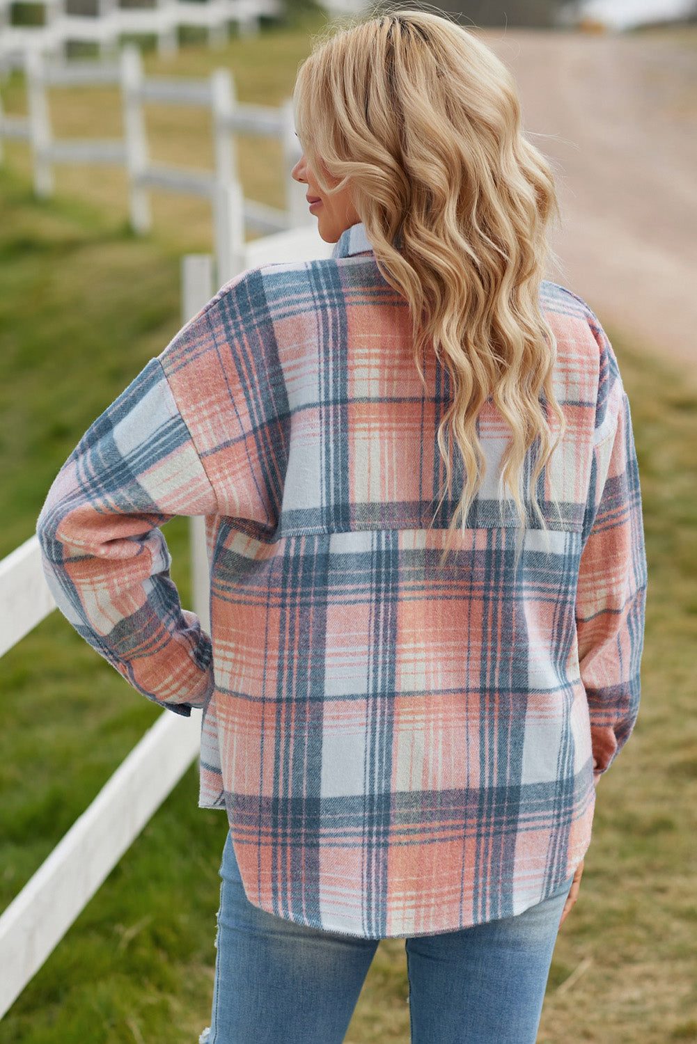 Full Size Plaid Dropped Shoulder Shacket