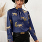 Leopard Graphic Mock Neck Puff Sleeve Blouse