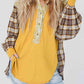 Plaid Notched Neck Slit Blouse