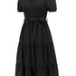 Smocked Tie Front Short Sleeve Tiered Dress