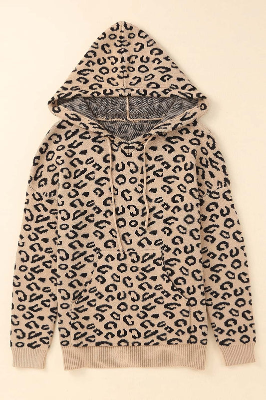 Leopard Print Drawstring Hooded Sweater