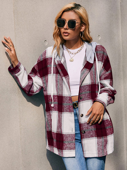 Outer Adventure Plaid Dropped Shoulder Hooded Jacket