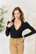 Culture Code Full Size Ribbed Surplice Cold Shoulder Top *