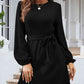 Round Neck Tie Front Long Sleeve Dress