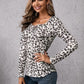 Leopard Quarter Snap Long Sleeve Blouse