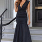 OhSoMaxi Black Ruched Plunge Sleeveless Maxi Dress