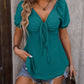 Ruched V-Neck Flounce Sleeve Blouse