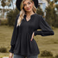 Full Size Notched Neck Flounce Sleeve Blouse