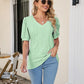 Full Size Eyelet Puff Sleeve V-Neck Top