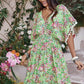 Smocked Floral V-Neck Short Sleeve Dress