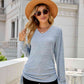 Full Size Drawstring V-Neck Long Sleeve T-Shirt