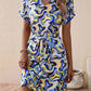 Tied Printed V-Neck Short Sleeve Dress