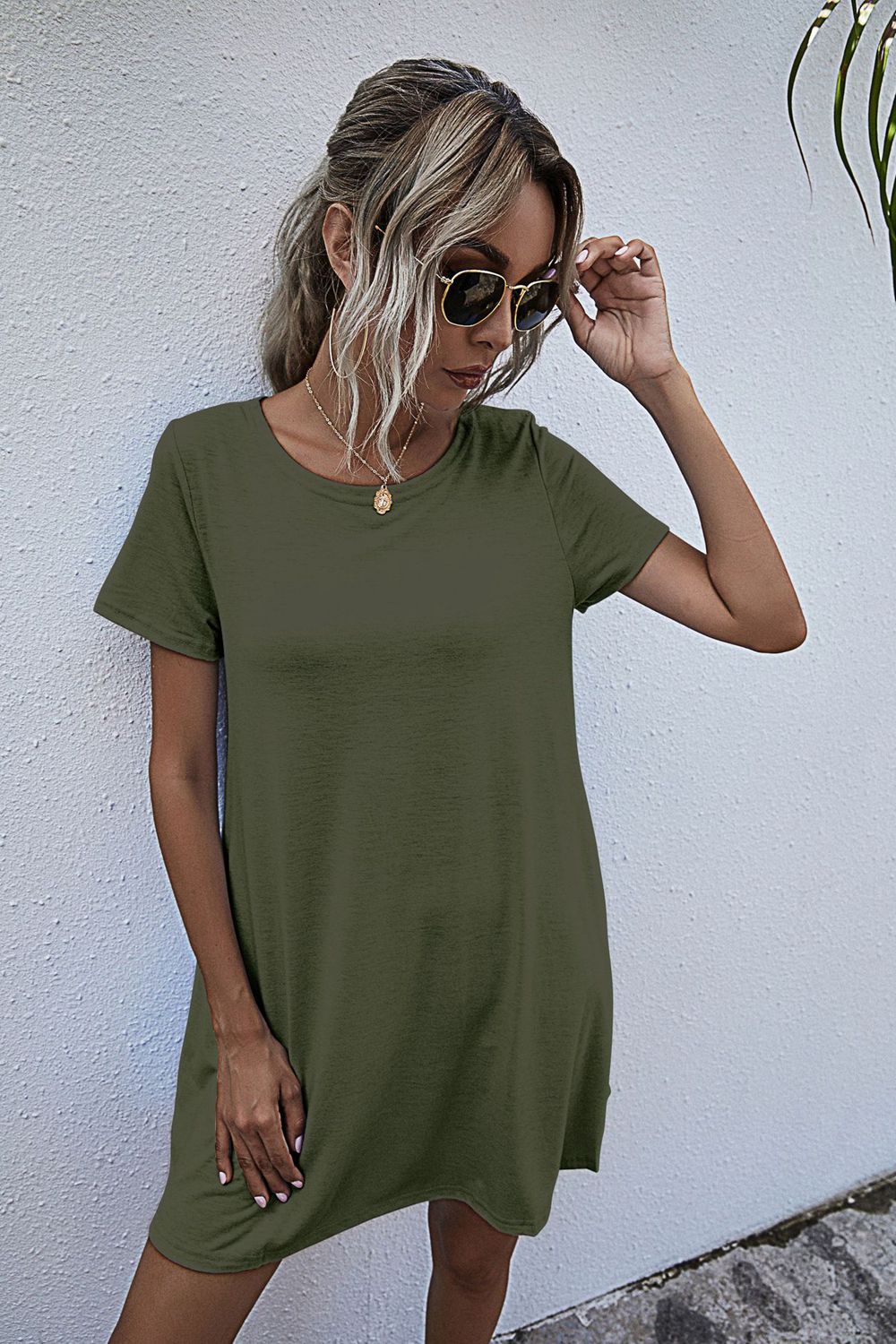 SOChic Round Neck Short Sleeve Mini Dress