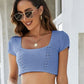 Lace-Up Openwork Square Neck Sweater
