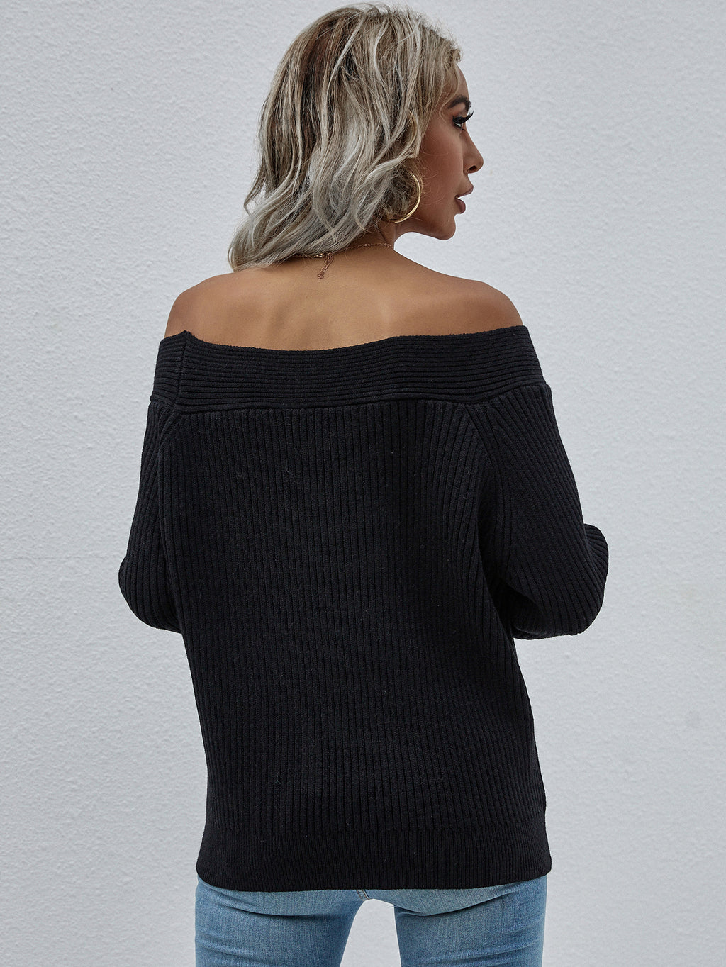 Off-Shoulder Rib-Knit Sweater *