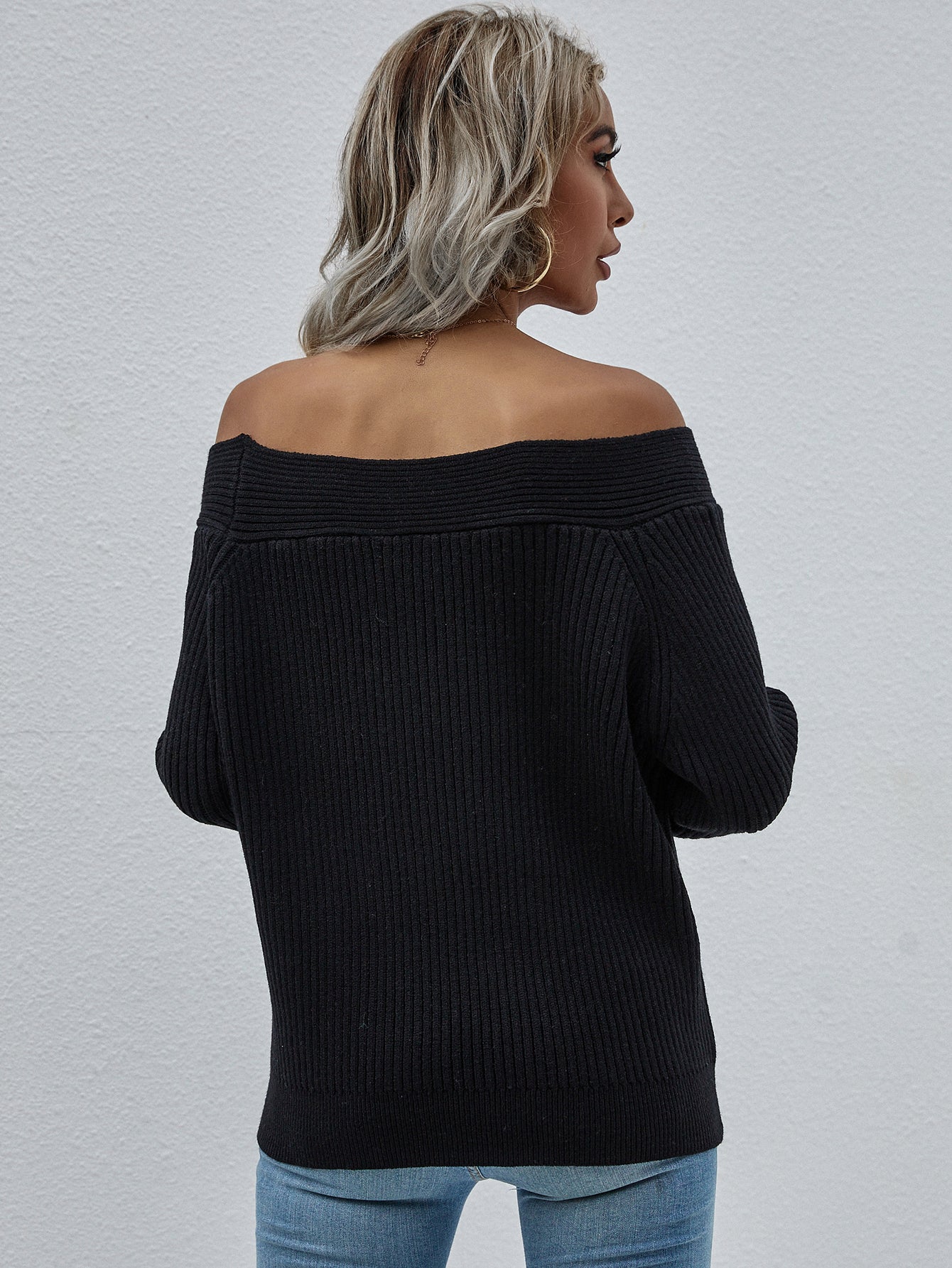 Off-Shoulder Rib-Knit Sweater *