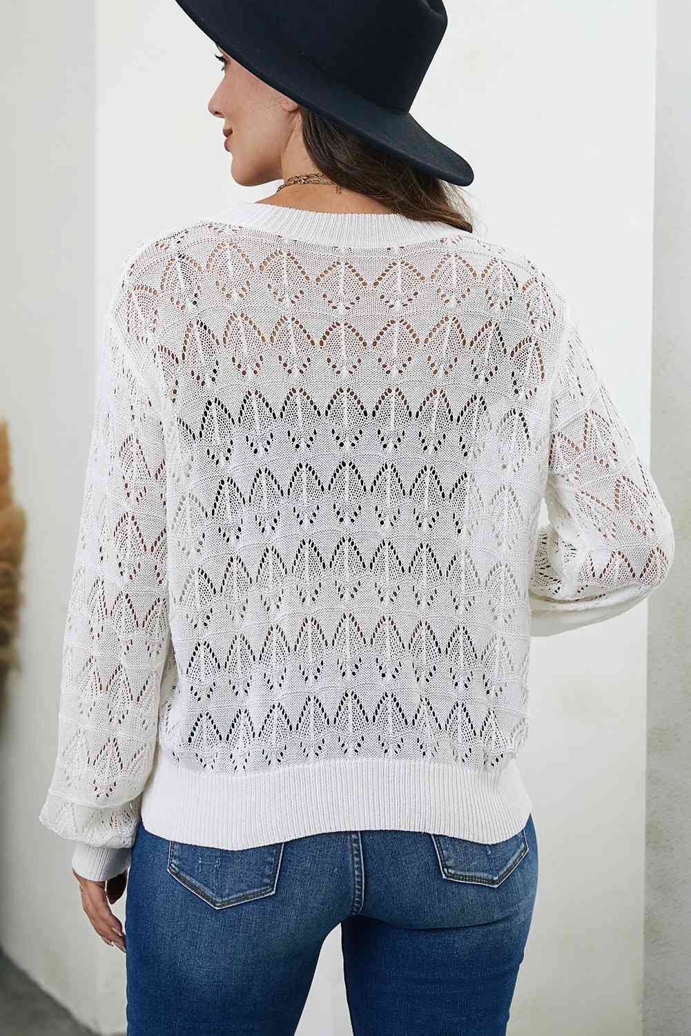 Full Size Openwork V-Neck Cardigan