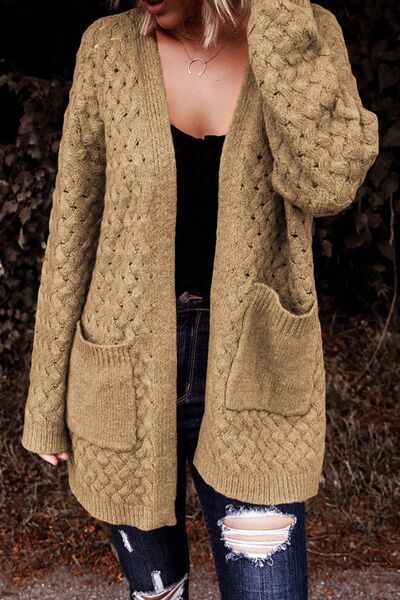 FULL SIZE Open Front Dropped Shoulder Cardigan with Pockets