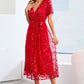 Sequin Leaf Embroidery Tie Front Short Sleeve Dress