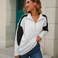 Two-Tone Collared Neck Dropped Shoulder Knit Top