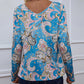 Full Size Printed V-Neck Long Sleeve Blouse