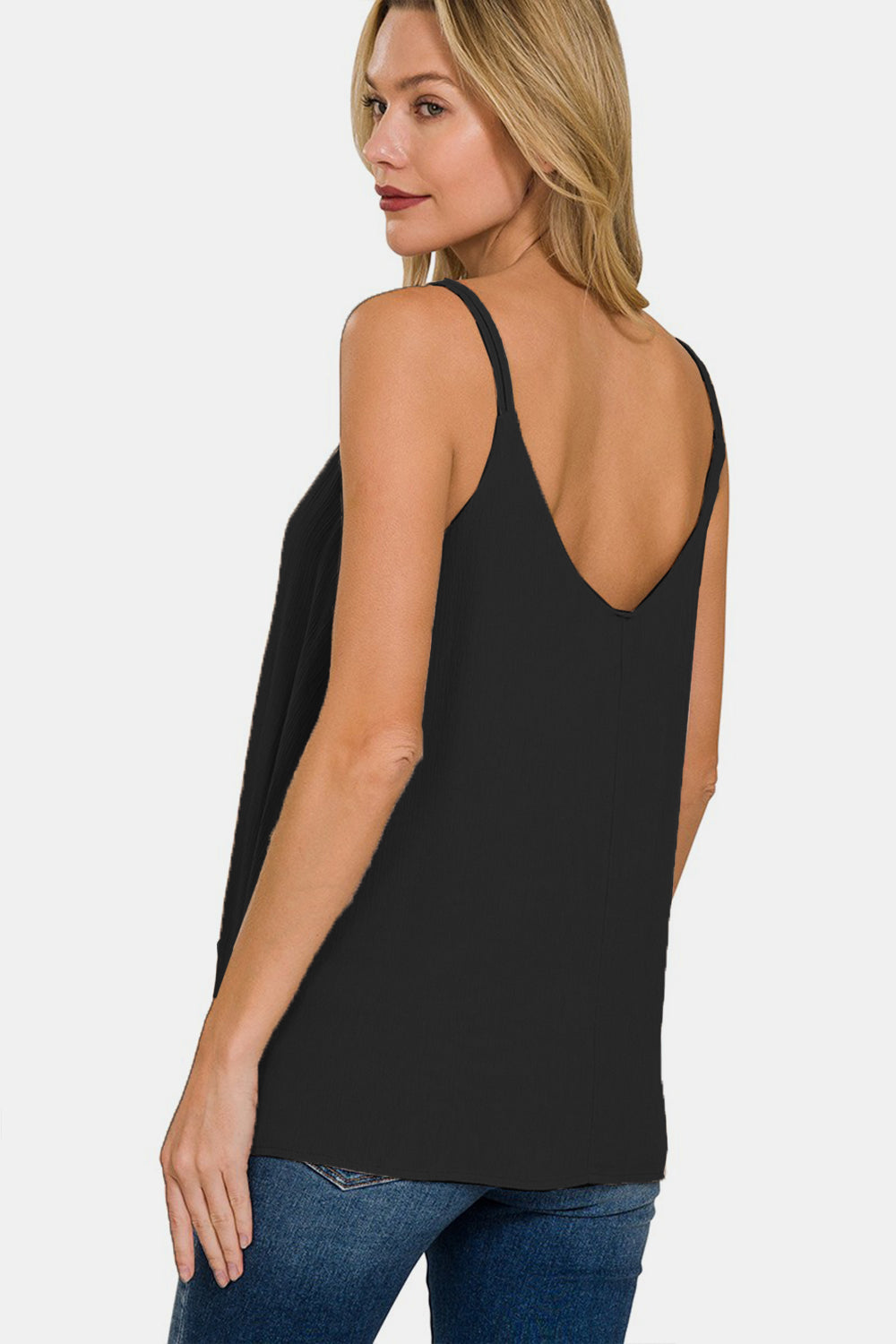 Zenana Woven Double Spaghetti Strap V-Neck Cami- Brand Zenana *