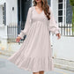 Swiss Dot V-Neck Smocked Lantern Sleeve Ruffle Hem Dress