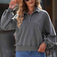 Full Size Quarter-Snap Collared Lantern Sleeve Sweatshirt