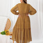 Plus Size Polka Dot Tie Neck Balloon Sleeve Maxi Dress