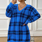 Plaid V-Neck Long Sleeve Sweater Dress