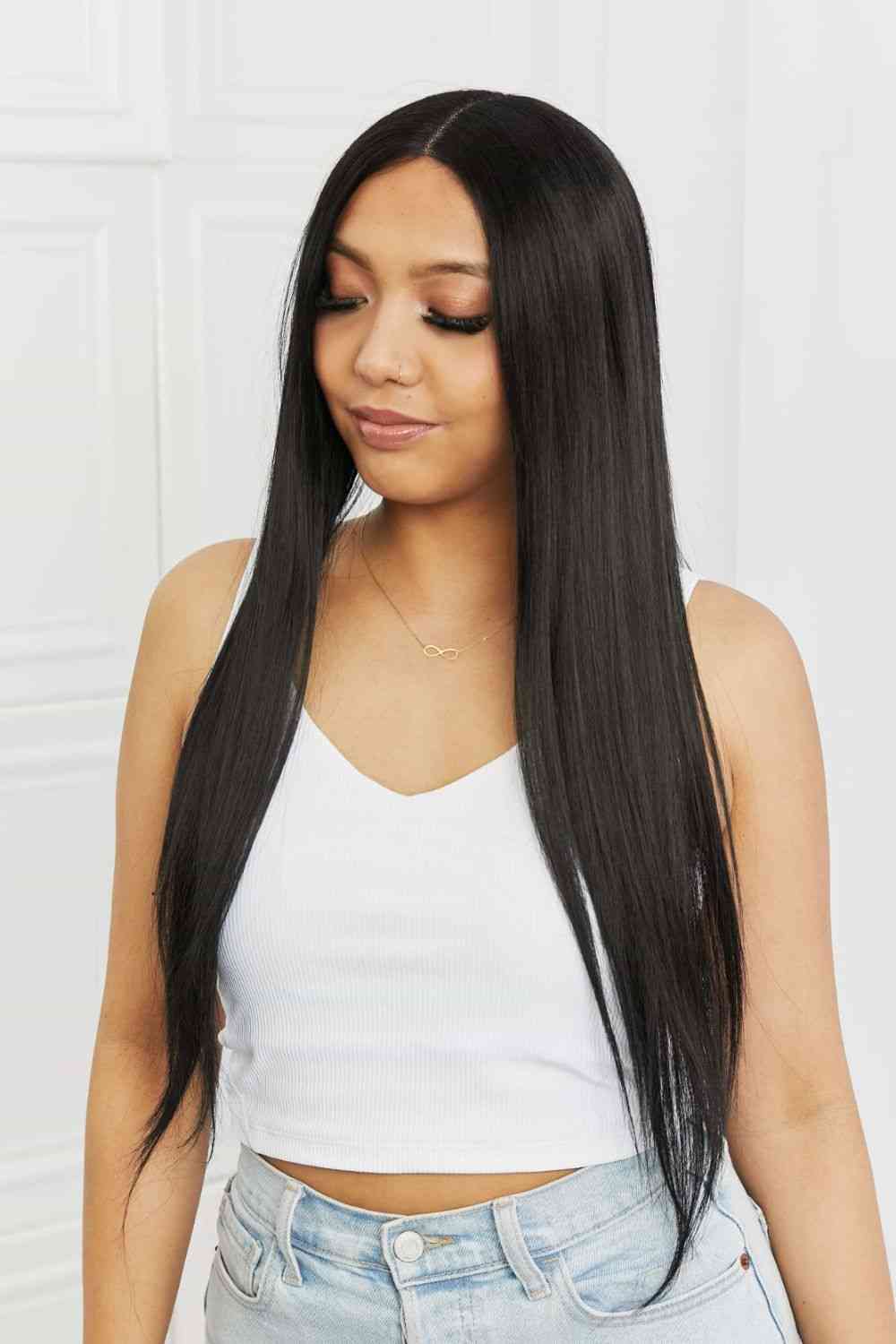 EMMOR 13*2" Long Lace Front Straight Synthetic Black Wigs 26" Long 150% Density (Cap Included)