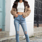 Two-Tone Collared Neck Fuzzy Jacket