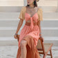 Color Block Tie Front Smocked Midi Dress