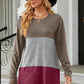 Color Block Round Neck Long Sleeve T-Shirt