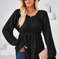 Ruched Round Neck Flounce Sleeve Blouse