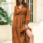 Amelia Tie Neck Long Sleeve Midi Tiered Dress