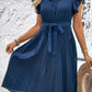 SO JAMAH Tie Neck Belted Pleated Dress